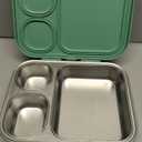 Howeemo Stainless Steel Bento Box Kids, Leak Proof Metal Bento Lunch Box, 3 Compartments 304 Stainless Steel Bento Lunch Containers for School and Office, Dishwasher Safe, BPA-Free(Green)