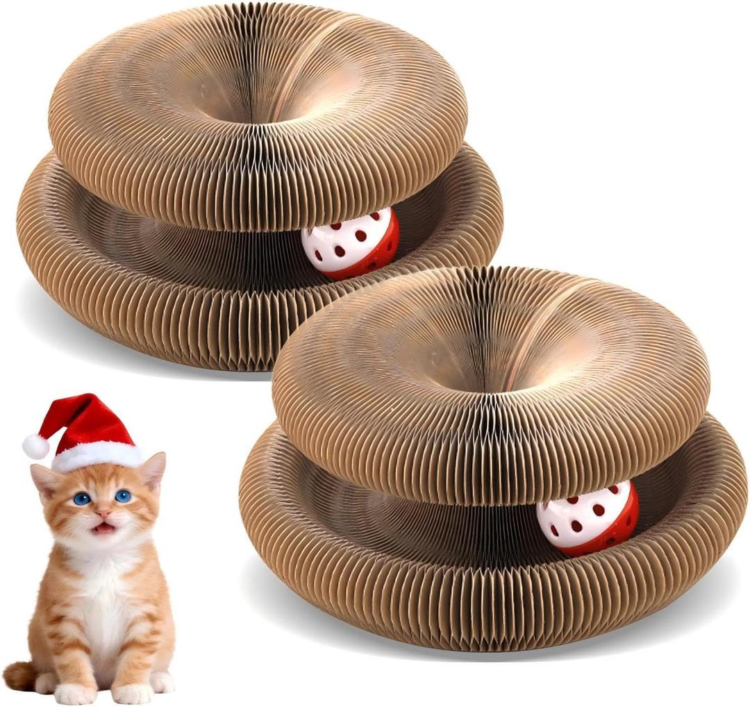 VOXGET 2 Pack Cat Scratcher Toys with Balls Bells, Magic Organ Foldable Cat Scratching Board for Kitten, Interactive Toys for Indoor Outdoor Exercise Anxiety Relief, Auburn (One Size-2P)