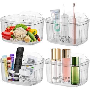 4 Pcs Acrylic Wall Mounted Storage Bins,Clear Hanging Baskets,Adhesive Cabinet Door Organizer Space-Saving,Wall-Mounted Transparent Containers for Kitchen Makeup Bathroom Pantry