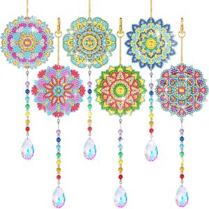 Yeaqee 6 Pcs Thanksgiving Fall Diamond Art Kits Sun Catcher Maple Leaves Wind Chimes Diamond Painting Double Sided Kits for Adults Autumn Hanging Ornament for Adults DIY Craft(Mandala)