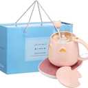 Cat Coffee Cup Warmer Coffee Warmer with Mug for Women Electric Coffee Mug Heater Temperature Control Ceramic Cute Cat Smart Coffee Warmer for Office Christmas Birthday Gift (Pink)