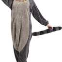 DarkCom Raccoon Onesie Halloween Costume One Piece Unisex Adult Pajamas Women Men Sleepwear Christmas Pajamas (Gray, L)