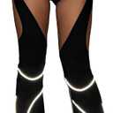 GORGLITTER Women's Rave Pants Outfits Y2K Chaps Cut Out Pant Glowing Low Waist Flare Leg Bottom (Large, Black)