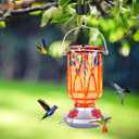 Hummingbird Feeders for Outdoors with Ant Moat, Hand Blown Glass Hummingbird Feeder, 4 Feeding Ports with Perch, Outdoor Garden Dcor, 15 OZ, Orange
