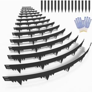 Metal Landscape Edging Border 15 Packs 42'' L x 4.5'' H, Galvanized Steel Garden Edging Border with 15 Stakes, Hammer-in Lawn Edging for Landscaping, Flower Bed, Yard, Pathway, Tree Ring(52ft Total)