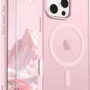 SUPFINE Magnetic for iPhone 16 Pro Max Case with Screen Protector (Compatible with MagSafe) (Military Grade Drop Protection) Translucent Matte Shockproof Phone Cover,Light Pink