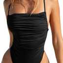 Mulisky Women Swimsuit One Piece Bathing Suit Square Neck Cutout Back Tummy Control with Adjustable Spaghetti Straps Black XL