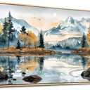 ERQINHUA Large Canvas Wood Framed Abstract Wall Art Living Room Wall Decor for Bedroom Office Decoration Watercolour Paint Tree Lakeside Landscapes Picture Artwork Home Decor Ready to Hang 30x60 In