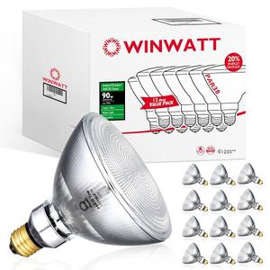 WinWatt PAR38 Flood 25-Deg. 39W, 12-Pack 50W Eq. EcoPAR Halogen Light Bulb E26 Dimmable 2900K CRI100 120V (Count of 12)