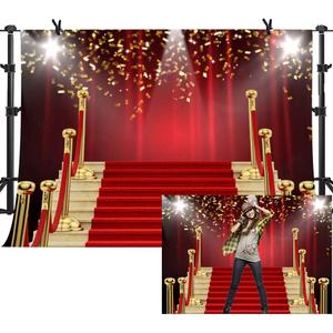 7x5Ft Red Curtain Background Red Carpet Stairs Props Vinyl Photography Video Backdrop NANME853