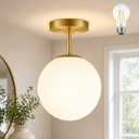 Globe Semi Flush Mount Ceiling Light Fixture Globe Ceiling Light Milk Glass Matte Gold Finish Contemporary Mid Century Modern Lighting for Hallway Living Room Kitchen Bedroom Storage(Bulb Included), 8 inch