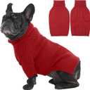 IECOii Dog Sweaters for Medium Dogs Girl Boy,Christmas Knit Doggy Sweatshirt with Sleeve,Turtleneck Thick Warm Dog Sweaters for Winter,Pullover Knitwear for French Bulldog,Boston Terrier (Red, L)