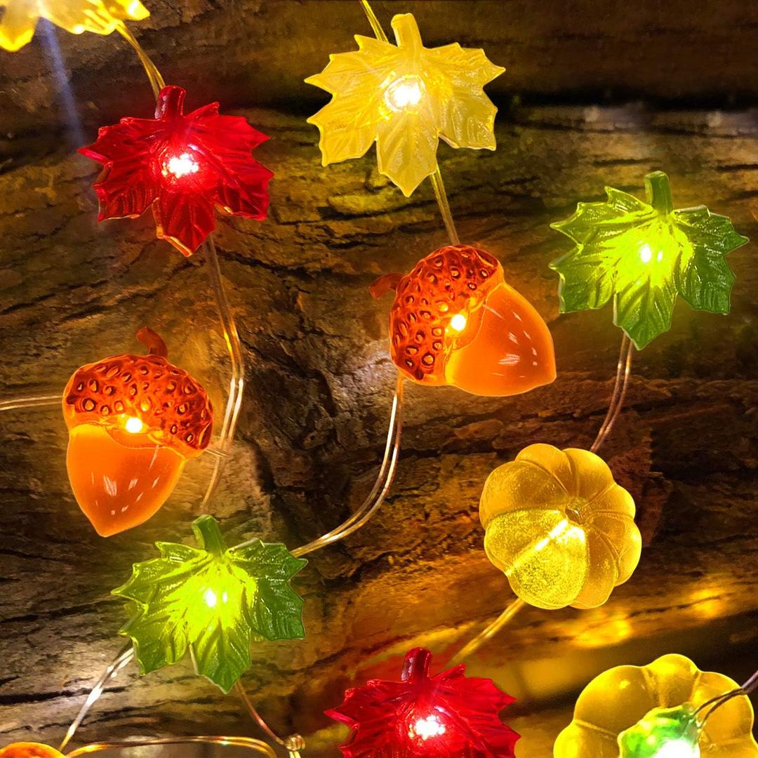 TURNMEON Thanksgiving Decorations 30LED/ 10Ft 3D Pumpkin Lights Thanksgiving Decor for Home, 3 in 1 Battery Powered Fall Lights Pumpkin Decor, Fall Garland Autumn Indoor Outdoor Halloween Christmas