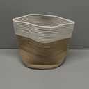 Dahey Jute Spliced Cotton Rope Plant Basket Modern Woven Storage Basket for 10.5" Floor Indoor Planter, Decorative Flower Pots Cover Laundry Bin with Handle Rustic Home Decor, White and Beige