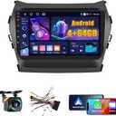 4+64GB Android 15 Car Stereo for Hyundai Santa Fe 2013-2017 Wireless Carplay Android Auto 9" Touch Screen Car Radio Dash Kit with GPS WiFi Bluetooth SWC DSP EQ Mirror Link Backup Camera