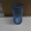 Blue Glass Vases, Flower Vases Set of 3, Ribbed Glass Vase for Tulips, Tall Cylinder Glass Vases for Living Room, Bedroom, Dining Table, Office, Wedding, Bookshelf Decoration, 8 Inches