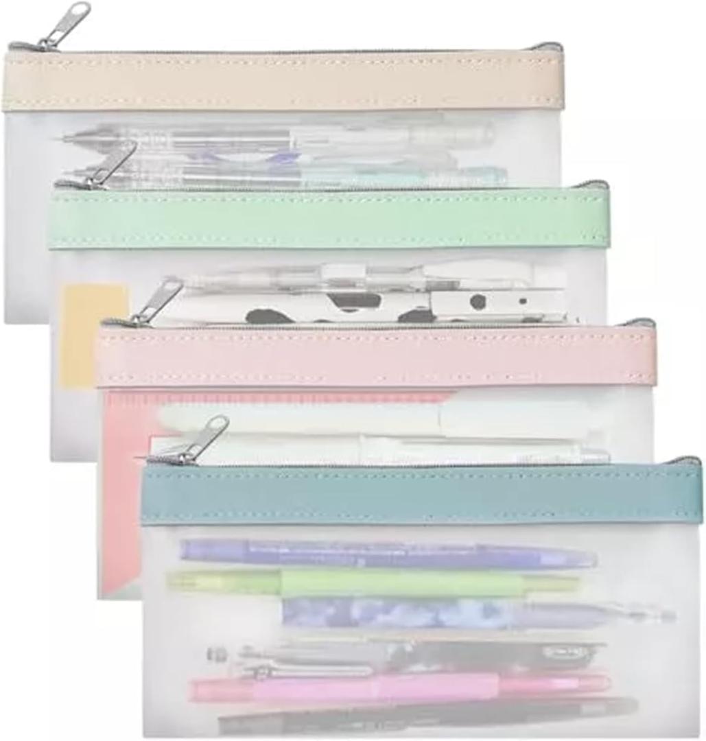 Clear Pencil Pouch, 4 Pack, Clear Pencil Case, Pencil Bags, Plastic Pencil Pouchs, Makeup Pouch, Pencil Cases, Make Up Bags