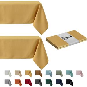 maxmill 2 Pack Rectangle 52 x 70 Inch Ochre Yellow Textured Tablecloth Waterproof Spillproof Wrinkle Free Table Cloth for Kitchen Dining Decoration, Fabric Table Cover for Outdoor and Indoor Use