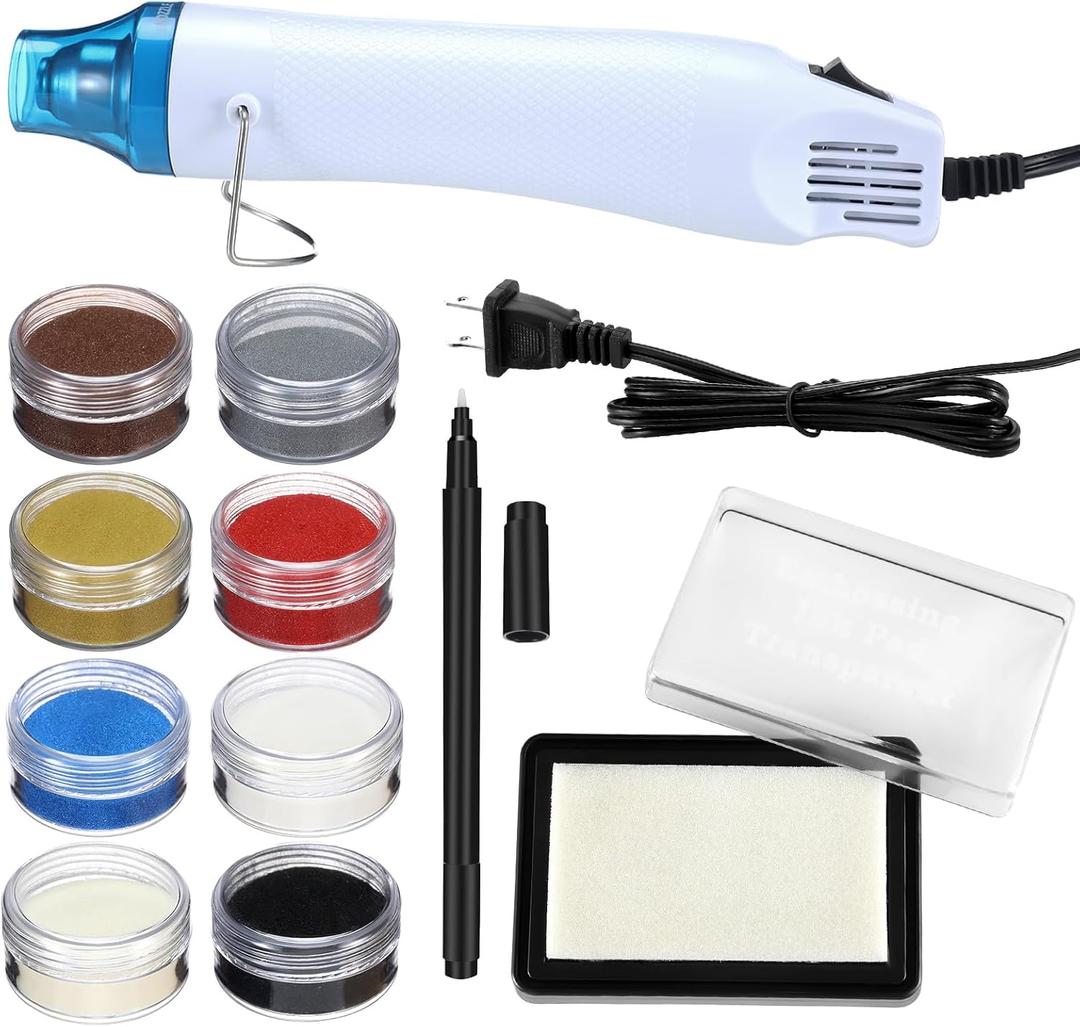 Lanties Embossing Kit with Heat Tool Bundle, 8 x 10ml Embossing Powders, Clear Embossings Pen and Ink Pad, Complete Embossings Kit for Starter Crafts