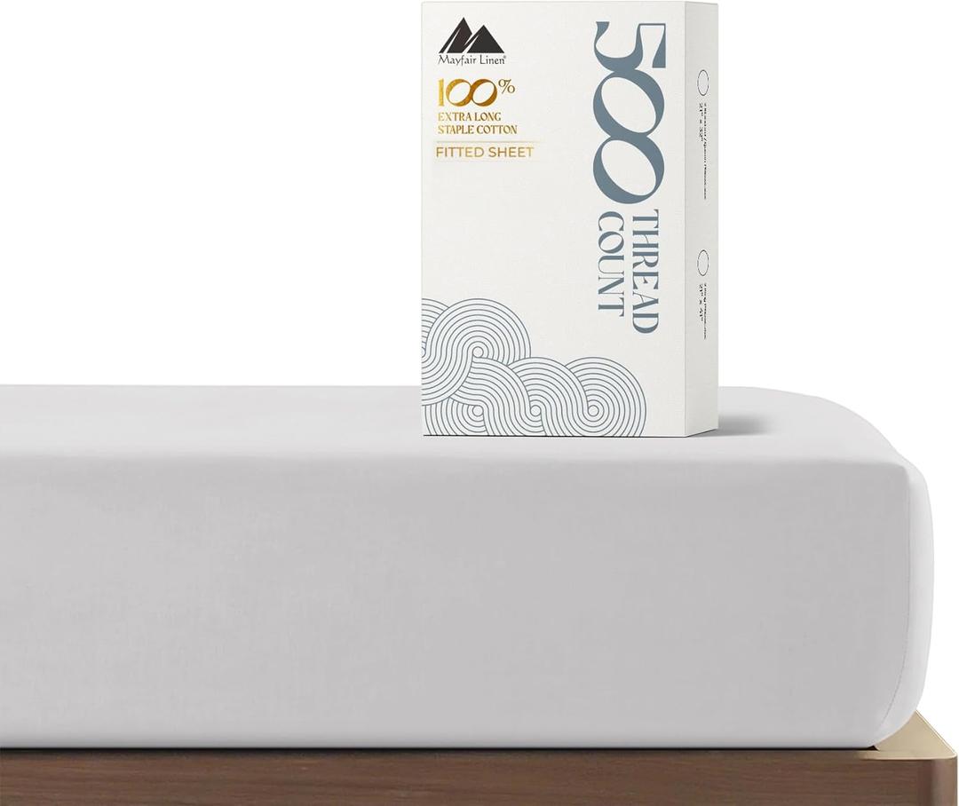 Mayfair Linen 100% Cotton Full Size Fitted Sheet Only - 500 Thread Count 16" Deep Pocket Full Size Fitted Sheet, Soft Cooling Sateen Weave No Pop-Off Elastic Bottom Sheet for Adults - Silver Grey