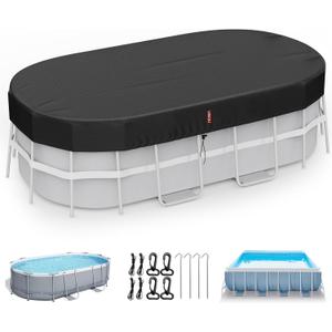 LXKCKJ 12x24 FT Rectangular Pool Cover for Above Ground Pool, Solar Oval Pool Cover Protector, Winter Pool Cover with Accessories Set Ideal for Cold and UV Resistant, Dustproof (Black)