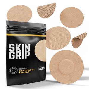 Skin Grip Adhesive Patches Compatible with Dexcom G7 & Stelo CGM  Waterproof & Sweatproof Cover for Continuous Glucose Monitor Sensor, Stays Secure for 10-15 Days  20 Pack, Tan