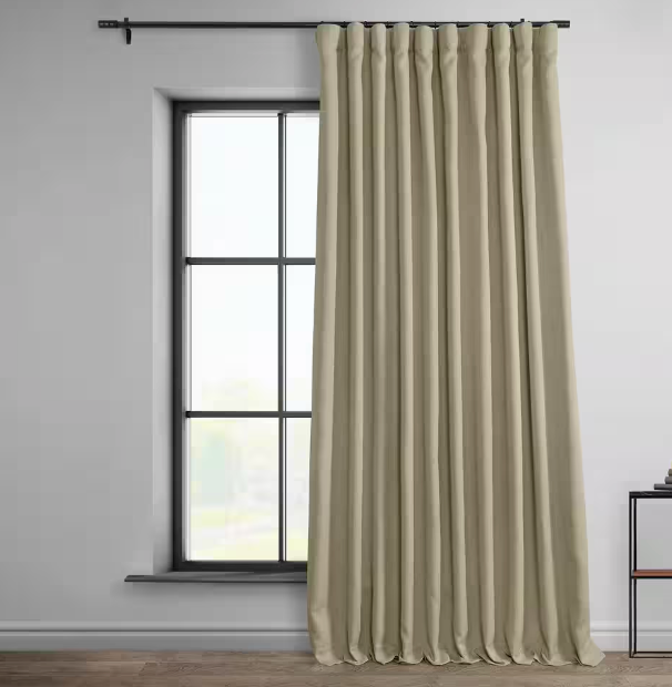 Thatched Tan Beige Faux Linen Extra Wide Room Darkening Rod Pocket Curtain, 42x84 Inch