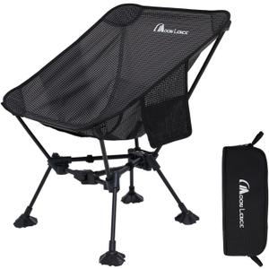MOON LENCE Portable Camping Chair Backpacking Chair - The 4th Generation Ultralight Folding Chair - Compact, Lightweight Foldable Chairs for Hiking Mountaineering, Beach (Black (Lite-terragrid) - With Feet Pad)