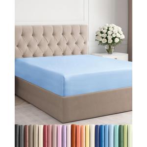 King Fitted Bed Sheet - Bottom Single Fitted Sheet Only - Soft Hotel Luxury Bedding w/ 8-16 Inch Deep Pockets - Breathable, Cooling & Wrinkle Free - Easy-Care, Fade and Shrink Resistant - Light Blue