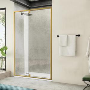 Bathroom Shower Glass Door, 44"-48" W76" H Fixed Framed Pivot Swing Shower Door, 1/4"(6mm) Clear Tempered Glass, Brushed Gold Finish