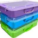 4 Qt (3.8L) Sensory Bin With Lid - 3 Pack, Stackable Storage Sensory Bins with Lids, Portable Sandbox, Organizers Sand, Arts, Crafts, (Blue, Green, Purple)