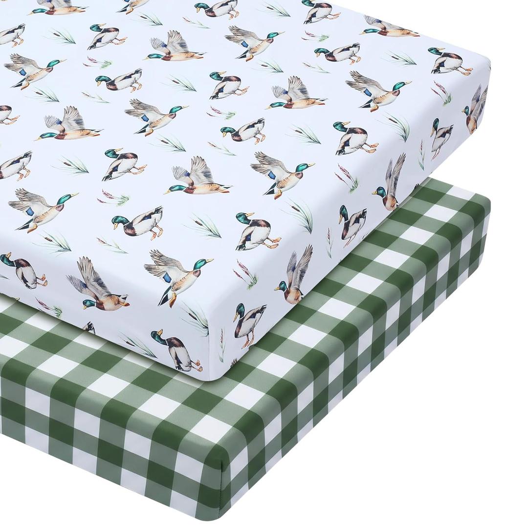 2 Pcs Mallard Duck Crib Sheet Set 52 x 28 x 8 Inches Baby Sheet Newborn Bedding Nursery Crib Sheets for Girl Boys Baby Gifts for Toddler Mattresses