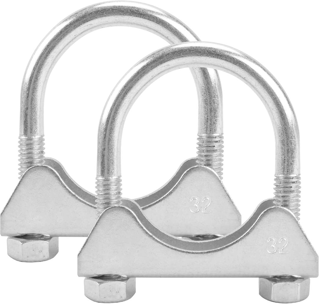 1.25" U Bolt Clamp, Muffler Exhaust Clamps,1-1/4 Inch Saddle Style Heavy Duty Mild Steel(2-Pack)