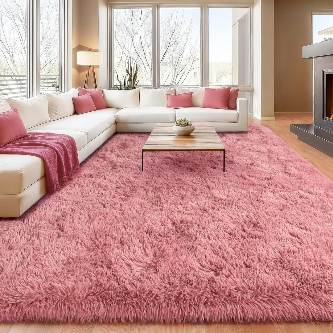 8x10Ft Ultra Soft Shag Area Rug for Living Room, Fluffy Carpet for Bedroom, Plush Modern Floor Rug for Home Decor, Blush