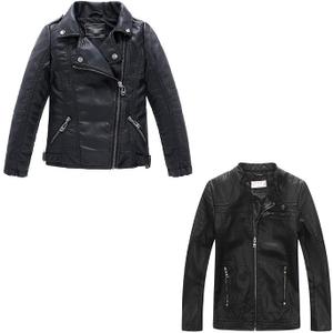 LJYH Children Collar Motorcycle Faux Leather Coats Kids Bomber PU Soft Leather Jackets Black 9/10yrs