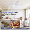 Newday 72 inch Large Ceiling Fans with Lights and Remote, Indoor/Outdoor White Ceiling Fan for Living Room Patio, 6 Speeds Silent Reversible DC Motor, 3CCT, Timer, 3 Downrods, 8 Blades