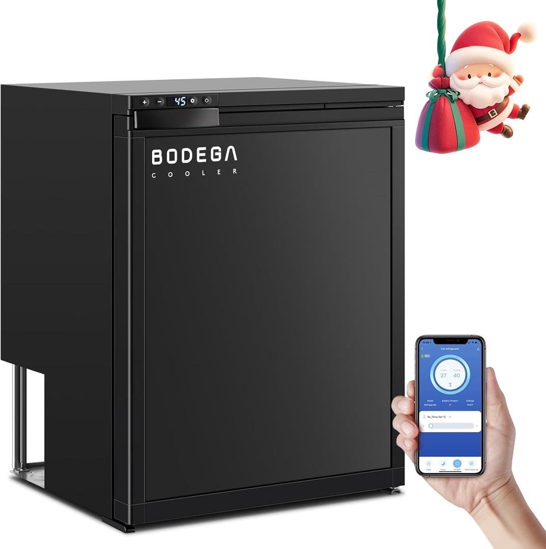 BODEGA BODEGACOOLER 12 Volt Refrigerator, RV Refrigerator APP Control, 65L(2.3cu.ft.) RV Fridge Freezer, Car Refrigerator with Lock, (4-46) Travel Compressor Cooler 12/24V DC for Truck, RV, Camping (Black)
