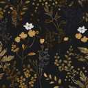 Black Floral Wallpaper Peel and Stick Wallpaper Leaf Wallpapers Gold Leaf Contact Paper for Cabinets Waterproof Self Adhesive Wall Paper for Kitchen Countertop Wall 17.5" x 393"
