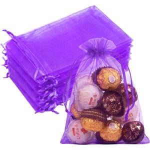50 PCS Purple Organza Bags 5x7, Small Gift Bags Mesh Pouches Drawstring for Jewelry Candy Goodie Sachet Treats Mother's Day Wedding Birthday Baby Shower Party Favors Gifts Wrapping