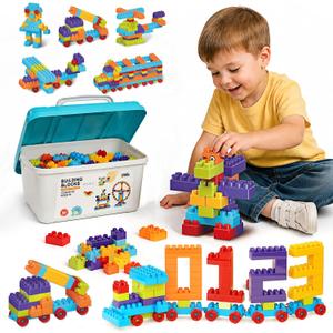 Building Blocks for Toddlers Set, 200 PCS STEM Construction Toys for Toddlers 3+, Interlocking Preschool Learning Educational Gift for Creative Play, Fine Motor Skills, Indoor Outdoor Travel