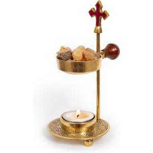 Christian Incense Burner, Cross Incense Holder - Tea Light Candle or Charcoal Resin Heated for Home Decor, Beautiful Adjustable Design for Worship and Spiritual Gifts, Offering a Calming Atmosphere