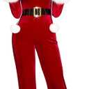 RSLOVE Women's Christmas Jumpsuit - Velvet Santa Costume Faux Fur Trim One Piece Holiday Xmas Outfit with Belt Red (Medium)
