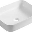 KINGWONG 20 Inch Rectangular and Round Corners Bathroom Vessel Sink Countertop Sink White Porcelain Vessel Sink without Overflow Hole 20 x 15 in Above Counter sink, 20x15.15x5.3 inches