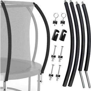 2 Sets Universal Trampoline Replacement Curved Net Pole, Curved Poles Kit for 10-16ft Frame, with Plastic Tube Cap, Mounting Hardware, Foam Cover Padding