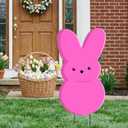 24 Inch Easter Yellow Bunny Metal Yard Signs with Stakes Easter Outdoor Lawn Decorations Pink Bunny Peep Signs Sturdy Reusable Spring Yard Decor for Front Yard Garden, Pink