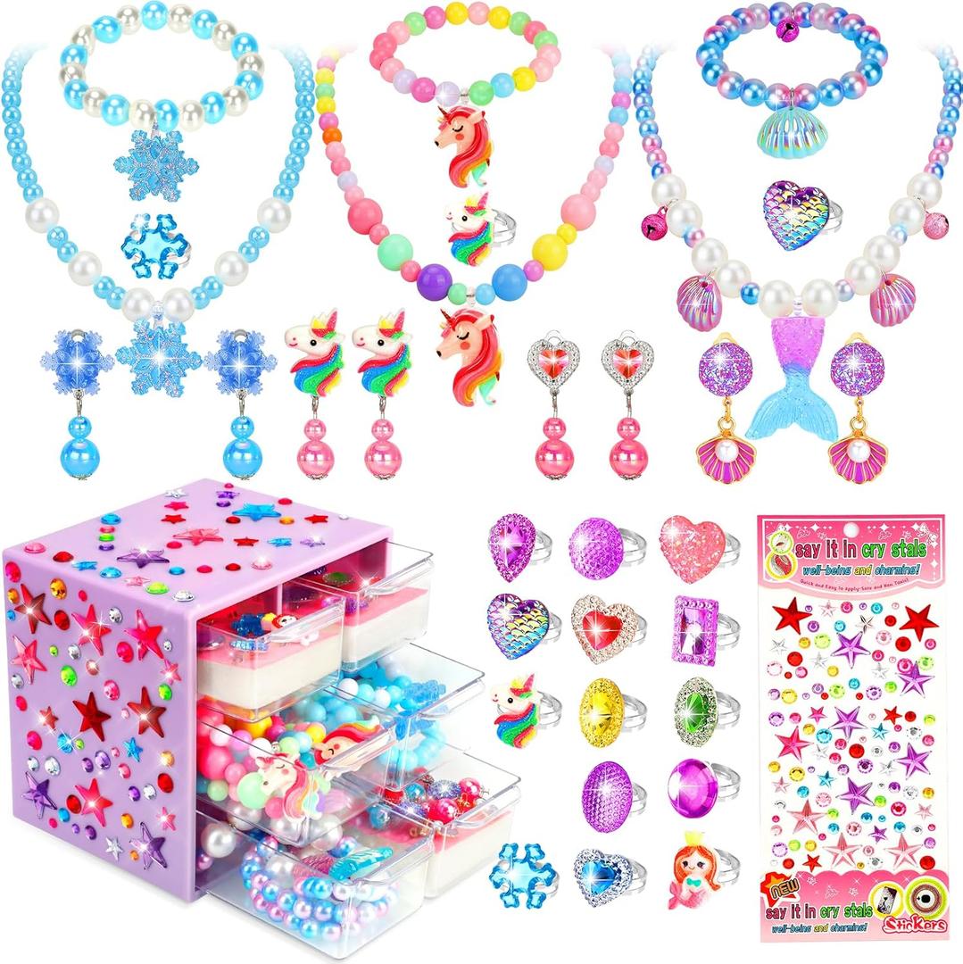 Play Jewelry Set for Girls, Princess Dress Up Toddler Jewelry Toys with Rings & Earrings, Unicorn Costume Jewelry Gift for Ages 3-8, Perfect for Birthday or Christmas (Purple)
