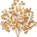Hollyone 24.8 Christmas Tree Picks and Sprays 3Pcs Golden Artificial Eucalyptus Stems Eucalyptus Silver Dollar Leaves Branches Fake Gold Leaf Floral for Xmas Tree Garland Wreath Wedding Decor