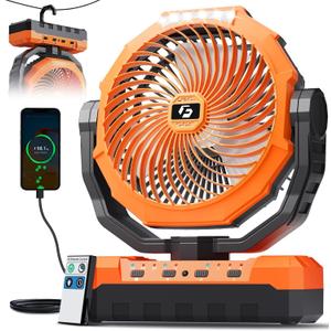 FRIZCOL 3-in-1 Camping Fan - Portable Fans Rechargeable - 24000mAh Battery Powered Fan with Light & Remote for Indoor, Outdoor, Tent, Travel, Fishing, Jobsite, Gifts for Men Dad Him - Orange, Large