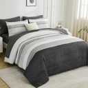 Black and Grey Comforter Set California King Size 7 Piece Bed in a Bag Boho Striped Bedding Set Soft Microfiber Comforter and Sheet Set for All Season (Cal King, 104"x96")