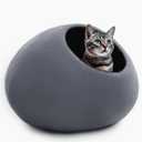 Luxurious Merino Wool Cat Cave - Foldable Hideaway Pod for Indoor Cats - Premium Felt Kitten Pet Enclosure - Covered Cat House for Ultimate Cozy Comfort by Woolygon (Grey Plain)
